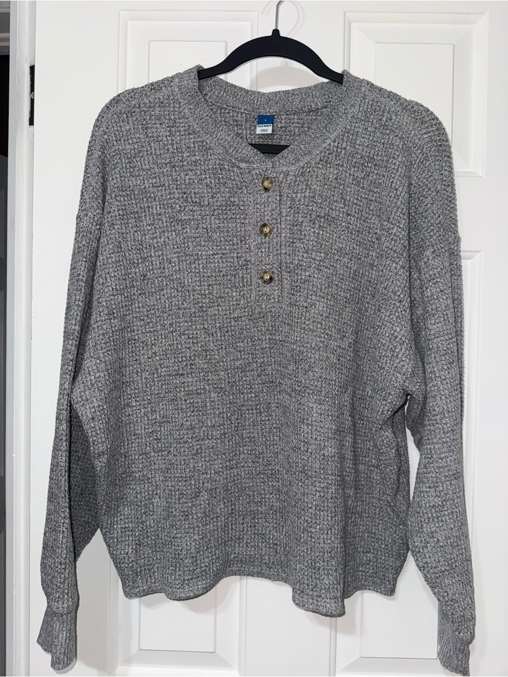 Old Navy Gray Waffle Henley Crewneck Sweater